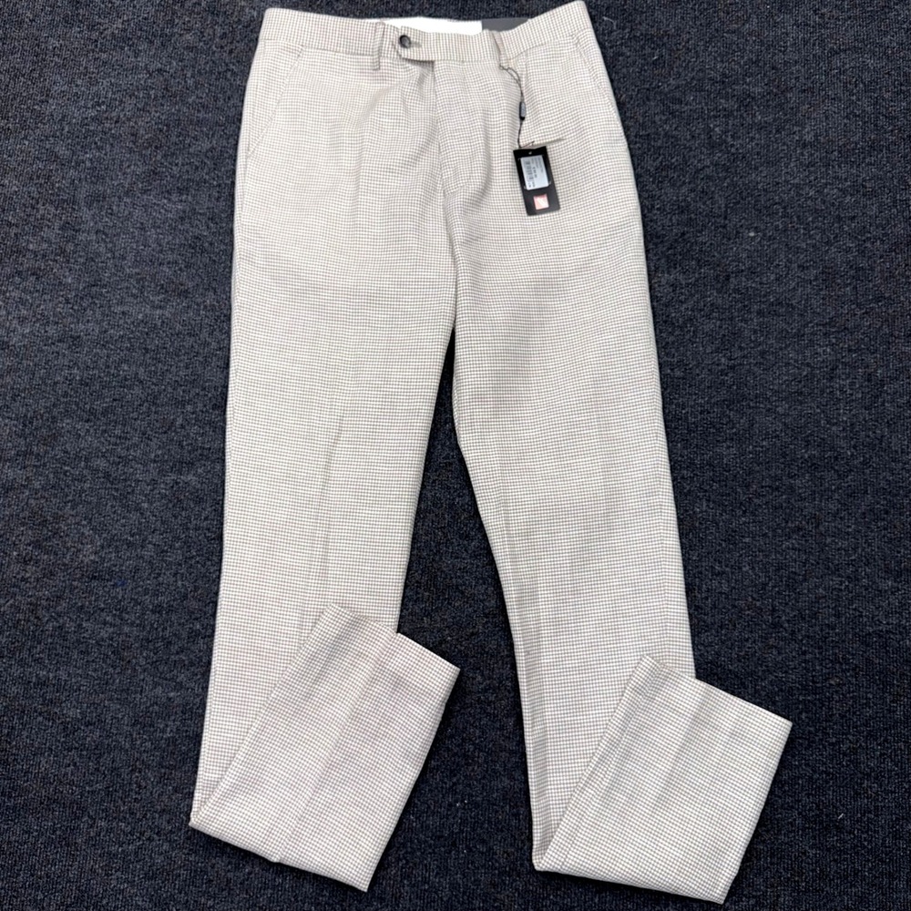 Men's Beige Checked Dress Pants